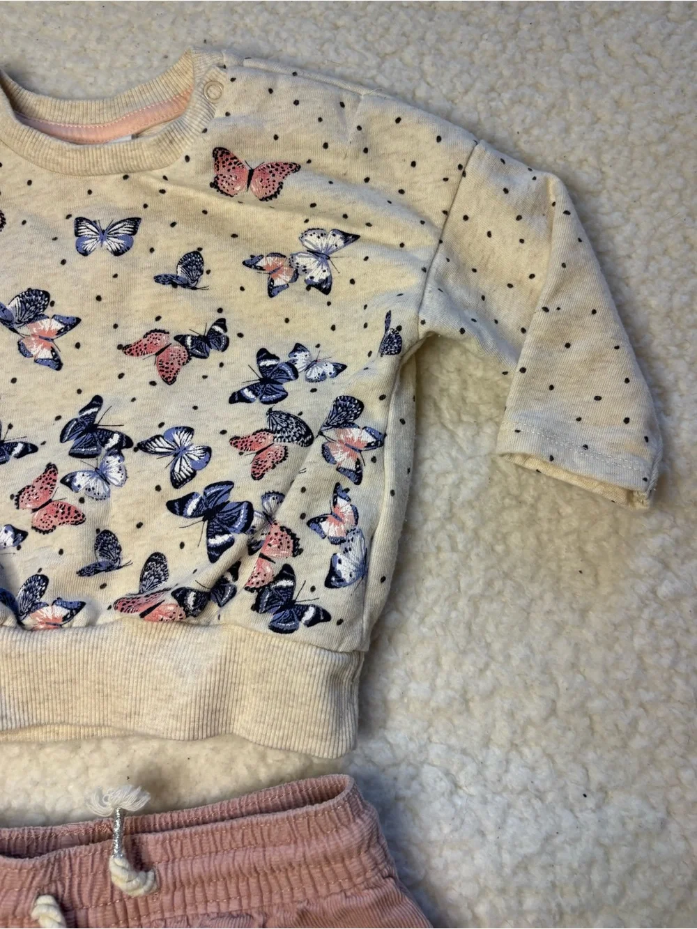 H&M Baby Girl 2-Piece Butterfly Sweatshirt & Pink Corduroy Pants Outfit Set